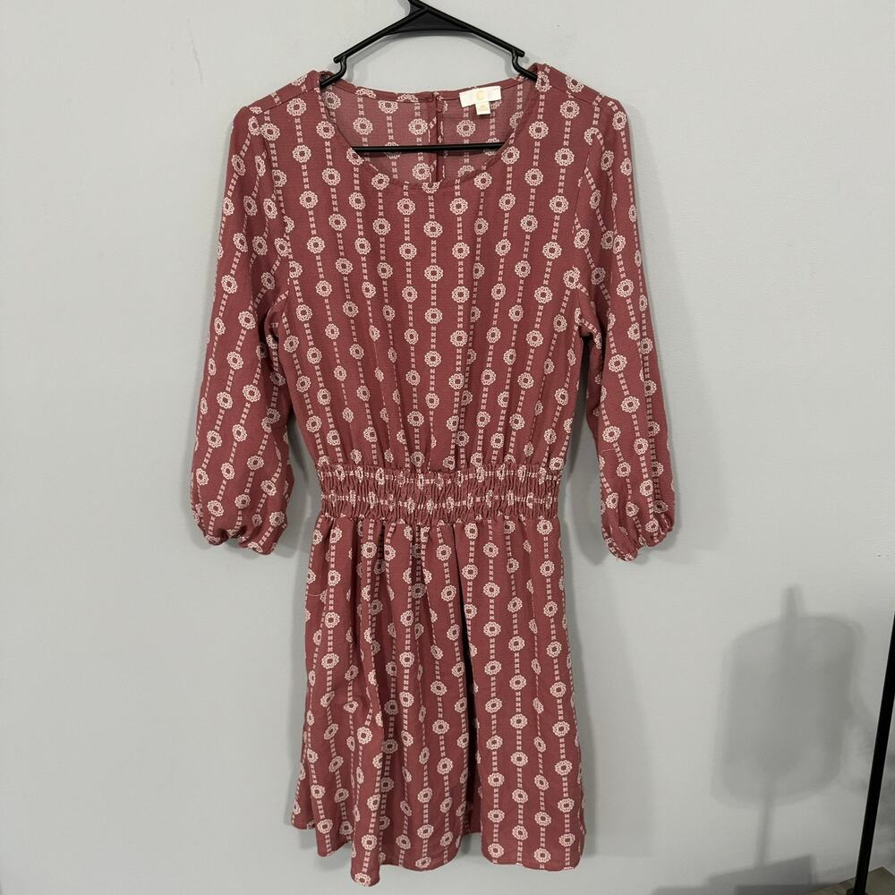 Charming Charlie Pink Long Sleeve Dress Women's Size Medium All Over Print